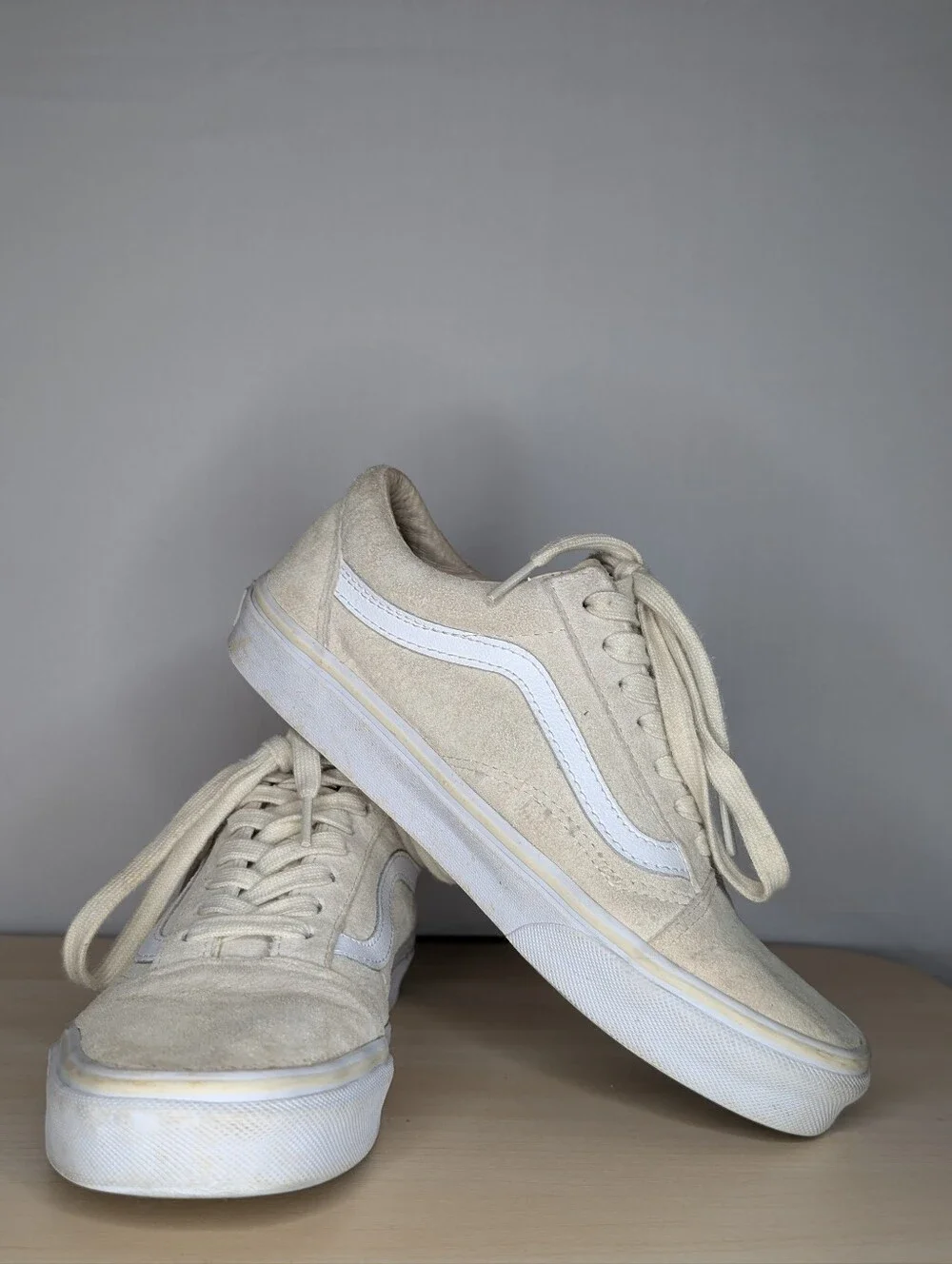 Vans Classic Low-Top Canvas Sneakers in Light Beige with White Stripe Suede